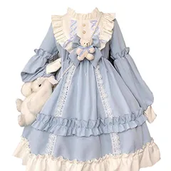 [SSUPTEMBER2] ロリータ ワンピース 長袖 コスプレ 衣装 森ガール 可愛い ゆめかわいい 女の子 ガールズ フリル リボン 蝶結び cosplay lolita 通勤 学園祭 文化祭 イベント デート 水色 茶色po