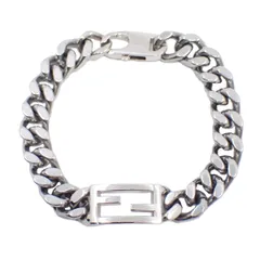 FENDI フェンディ バゲット FFロゴ 喜平チェーン ブレスレット シルバー色金具 表記Sサイズ【いおき質店】