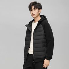 Men's and women's unisex golf jacket with aerogel construction, featuring a contrasting hoodie and a zip-up hem. This lightweight, stretchy, and warm down jacket offers warmth, windproof protection, and cold protection for fall and winter. Product code: xiyang02