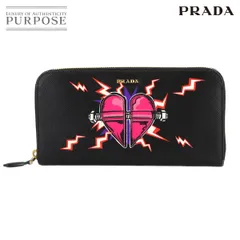 新品同様 プラダ PRADA フランケンハート ラウンドファスナー 長財布 サフィアーノレザー ブラック 1ML506 ゴールド 金具 90309336
