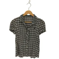 バーバリーブルーレーベル BURBERRY BLUE LABEL ロゴ刺繍 フリルデザイン 半袖 チェックブラウス レディース EUR：38 