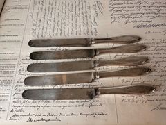 英国アンティーク 白蝶貝ハンドル 純銀P バターナイフ 6本セット #L16c 英国アンティーク 白蝶貝ハンドル 純銀P バターナイフ 6本セット #L16c