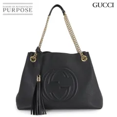 新品同様 グッチ GUCCI インターロッキングG ソーホー チェーン トート バッグ レザー ブラック 536196 Interlocking G Soho Bag 90310012