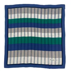 極美品 Christian Dior クリスチャン ディオール スカーフ シルク ストライプ柄 ブルー