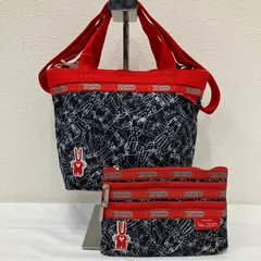 9053　LeSportsac レスポートサック　ピーターイエンセン　peter jensen　ブラック　黒　レッド　赤　バッグ　ポーチ　2点セット　2way　ショルダーバッグ　ハンドバッグ　小さめ　ミニ