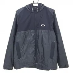 オークリー 2WAY中綿ジャケット 黒 地模様 袖着脱可 袖口伸び メンズ XL  ゴルフウェア Oakley