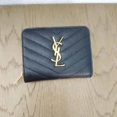 【美品】SAINT LAURENT PARIS  二つ折り財布 コンパクトウォレット 403723 Vステッチ サンローラン YSL ロゴ ブラック