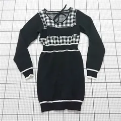 ◇ Θ GRL グレイル ru1353 チェック切替ニットワンピース ブラック系 レディース M E  【1601210006142】