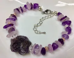 天然石恋愛運アメジスト原石・クンツァイト・インカローズのブレスレット16cm新品