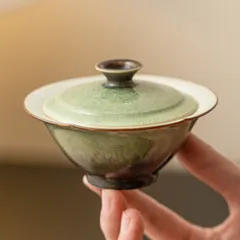 新品未使用 陶磁器 蓋碗 碧 星空 低い 花びら お茶入れ 蓋付き ティーカップ 高級 中式 古風 茶道具 1 個