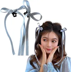 バタフライクリップ リボン髪飾り リボン結び 韓国系スタイル フランス風 甘い 雰囲気 誕生日 発表会 花火大会 成人式 入学式 (2個セット)(ブルー)　b-237