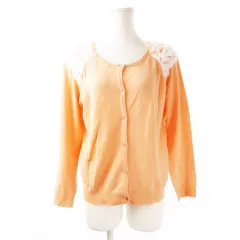 テチチ Te chichi TERRASSE カーディガン ニット ラウンドネック 長袖 切替 レース ビジュー もっちり M ペールオレンジ /CK11