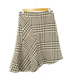 クミキョク 組曲 KUMIKYOKU スカート フレア ひざ丈 アシンメトリー ヘムライン 変形 ウール アンゴラ混 厚手 千鳥格子 2 茶 ブラウン /CK11