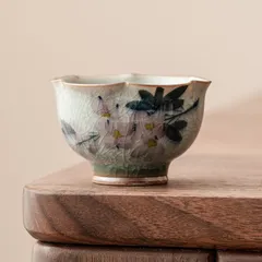 新品未使用 氷花手作り玉蘭花湯呑み オーナーカップ 陶器お茶器 家庭用泡だて花弁カップ