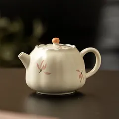 新品未使用 米黄釉花柄蕾カップ 泡だて用 家庭用茶碗 大容量中国風陶器お茶器 手付き