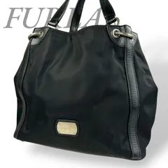 【B4567】 FURLA フルラ ハンドバッグ ナイロン レザーハンドル ブラック 大容量 ロゴプレート シルバー金具 レディース