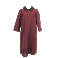 クチュールブローチ COUTURE BROOCH ワンピース ひざ丈 タイト 襟付き 長袖 2way クラシカル 38 紫 ワイン /MN3