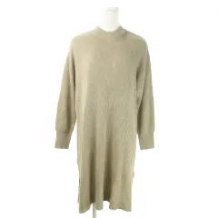 アンディコール un dix cors ワンピース ニット ひざ丈 クルーネック 長袖 ウール混 オーバーサイズ サイドスリット F ベージュ /AO7