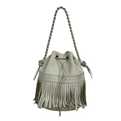 J&MDavidson(ジェイ&エムデヴィッドソン) ハンドバッグ カーニバルL アイボリー フリンジ/巾着型 レザー