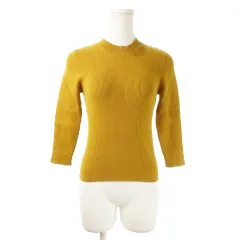 マイストラーダ Mystrada ニット セーター リブ クルーネック 七分袖 ストレッチ ワンポイント バックル 38 黄 マスタード /AO9