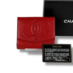 CHANEL シャネル　コンパクトウォレット　二つ折り財布　レッド　赤　キャビアスキン　ココマーク