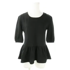 アーバンリサーチ URBAN RESEARCH カットソー スウェット ラウンドネック 五分袖 ストレッチ 柔らか 切替 ペプラム F 黒 ブラック /AO6