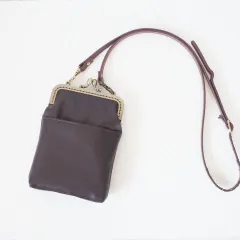 フェイクレザーがま口スマホショルダー スマホポシェット がま口バッグ がま口 合皮 ポシェット ショルダーバッグ 貴重品入れ