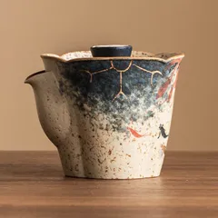 新品未使用 青花火石 陶磁器 茶碗 手作り 金彩 荷韻 花口 手抓み 中式 古風 お茶入れ