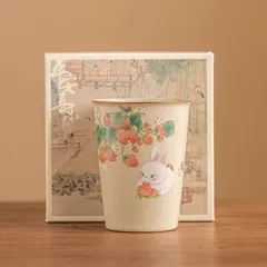 新品未使用 汝磁イチゴ兎オーナーカップ 女性用個人専用湯呑み 持ち運び便利大容量中国風お茶器