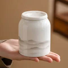 新品未使用 羊脂玉 茶筒 密閉缶 精品 高級 家用 陶磁器 ポータブル 茶碗 プーアル 茶 保存 缶 小型