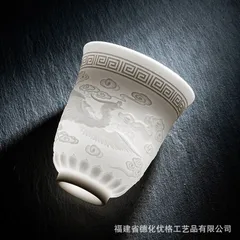 新品未使用 中国白磁羊脂玉お茶器 個人用陶器お茶器 耐熱浮彫ハート模様 オーナーカップ お茶器