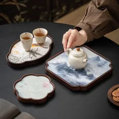 新品未使用 工場 雲 竹製 茶トレイ 荷韻 花びら 茶碗 来客用 卓上 乾泡 国潮 ラグジュアリー 功夫 茶道具