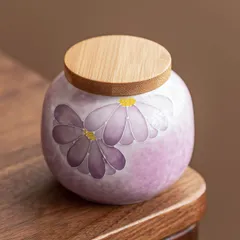 新品未使用 紫 手作り 菊 茶筒 陶磁器 密閉缶 空缶 小型 ポータブル 茶保存缶 茶葉 包装 箱 茶