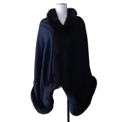 美品　高級　コトゥー　COTOO　カシミヤ100%　ブルーフォックスファー　3way　ポンチョ　ケープ　コート　リアルファー　ブラック　黒　エレガント　パーティー　フォーマル　お呼ばれ　オケージョン　二次会　結婚式　冠婚葬祭