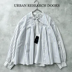 美品✨タグ付 / URBAN RESEARCH DOORS アーバンリサーチドアーズ / ストライプ リボン フレア ブラウス / ホワイト 白 ブルー系 / サイズM / 近年モデル / 人気 シャツ / 綿 / 春 夏