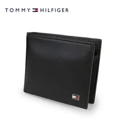 TOMMY HILFIGER トミーフィルフィガー 二つ折り財布 レザー財布 31TL25X003 本革 トミー メンズ 財布 二つ折り バイフォールド ウォレット ブラック おしゃれ かわいい かっこいい 本革 革 ブランド 大容量 プレートロゴ