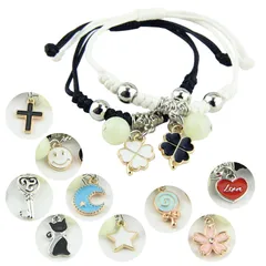 ペアブレスレット ブレスレット ペア 2個セット 全10種 合わせ シルバー アクセサリ メンズ レディース 男性 女性 カップル ギフト つけっぱなし 小さめ スター ムーン クロス スマイル クローバー ハート キャンディー キーロック フラワー キャット