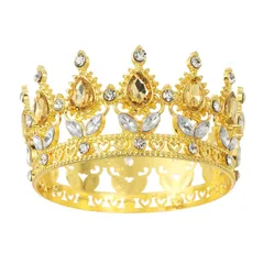 uxcell ミニクラウンケーキトッパー 合金 クイーンプリンセス リトルクラウン ティアラ カップケーキ ハート型 水晶付き 誕生日ケーキデコレーション ウェディングパーティー用 金/シャンパン