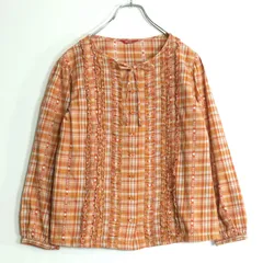ピンクハウス★ピコフリルたっぷりで可愛い♪ オリジナルチェック柄シャツ オレンジ系 z17472