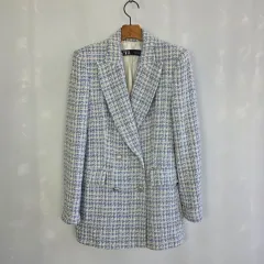 ZARA ザラ ブルー ツイード ダブル ジャケット ロング丈 レディース S