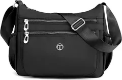 Raizm 多ポケットで見た目以上の収納力 ショルダーバッグ 斜め掛け 肩掛け レディース 小さめ 軽量 かばん ナイロン (ブラック)