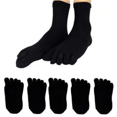 [NAKAMAJITA] 表糸シルク１００％ ５本指 ソックス ５足セット 22-25㎝ レディース (JP, 数字サイズ, 22.0 cm, 25.0 cm, ブラック×５足 クルー丈)