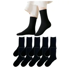 [Toré] 【トレ】 靴下 レディース クルーソックス 綿 厚手 耐久性 5足セット 10足セット 22-25cm 消臭 抗菌 快適 通気性 速乾 臭わない 春 夏 秋 冬 年中 無地 クルー丈 足首丈 長い 黒 ブラック