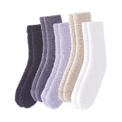 [GLANVIO] 【限定】靴下 レディース くすみカラー 5足セット 22-25cm 大人可愛い モコモコ 厚手 暖かい あったかい ルームソックス フワフワ 綿 女性用 自宅 睡眠 防寒 保温