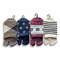 [モードセレクト] 足袋ソックス レディース 厚手 あったか 毛混 秋冬 足袋 靴下 たびソックス かわいい ウール混 23-25cm 4足セット（柄お任せ） P36
