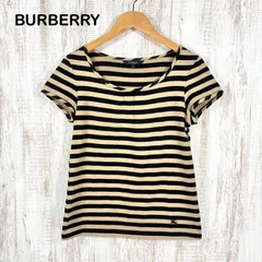 BURBERRY LONDON バーバリーロンドン ホースロゴ刺繍 ボーダー 総柄 半袖 カットソー Tシャツ レディース トップス ベージュ