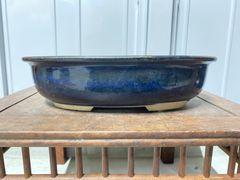 盆栽鉢　楕円　青　釉　小品盆栽　観葉植物　多肉植物　山野草　草花　花　雑木　寄せ植え　盆栽　サボテン　ガーデニング　鉢　植木鉢