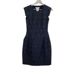 Rene(ルネ) ワンピース サイズ34 S レディース - 黒×白×ブルー クルーネック/ノースリーブ/ひざ丈/TISSUE