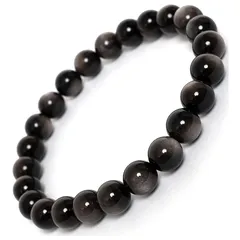 MASHISO パワーストーン ブレスレット 天然石 シルバーオブシディアン 黒曜石 銀色の輝き 浄化用 【金運UP・仕事運UP・魔除け】 心の平和 浄化 災除け 人間関係 お守り エネルギーチャージ 数珠 ブレスレット メンズ レディース (内周約16c 0