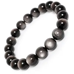[MASHISO] パワーストーン ブレスレット 天然石 シルバーオブシディアン 黒曜石 銀色の輝き 浄化用 【金運UP・仕事運UP・魔除け】 心の平和 浄化 災除け 人間関係 お守り エネルギーチャージ 数珠 ブレスレット メンズ に (内周約20cm  1
